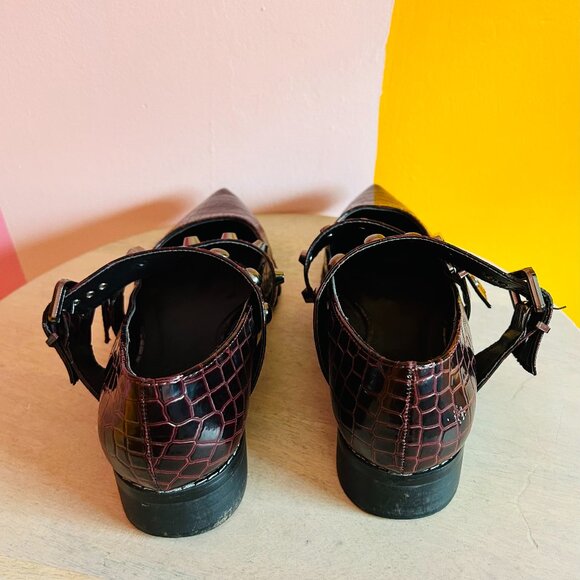 ASOS Burgundy Croc Studded Mary Janes - 8 - Picture 4 of 6